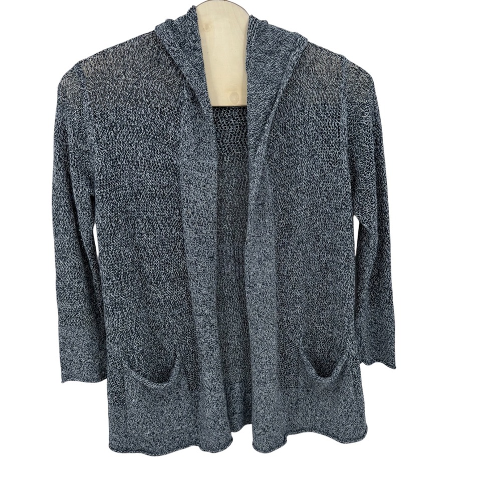 Eddie Bauer Cardigan Womens 2XL Blue Linen Cotton Hooded Open Front Coastal